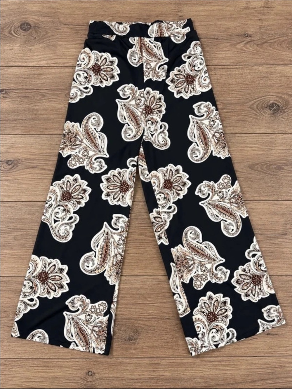 Black Paisley Wide-Leg Women's Pants